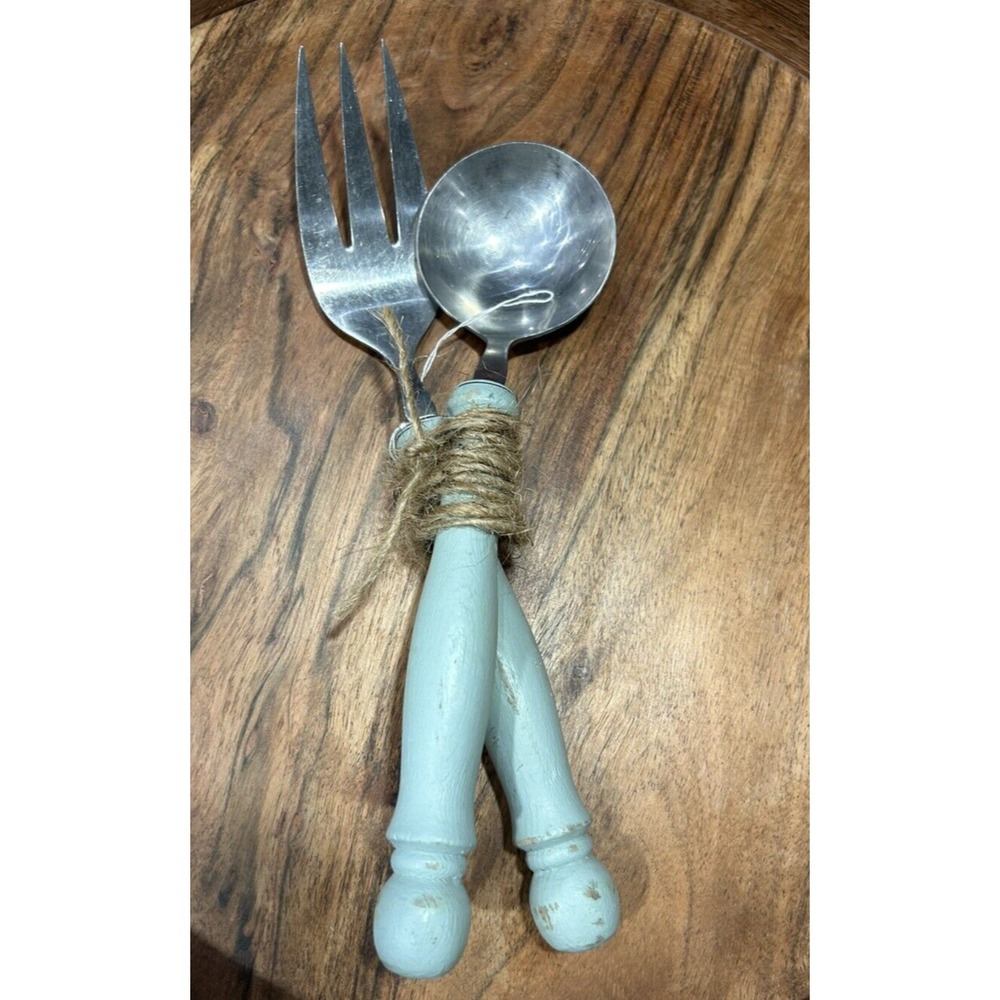 Vintage Fork and Spoon Serving Set Rustic Turquoise‎ Shabby Chic Farmhouse Decor